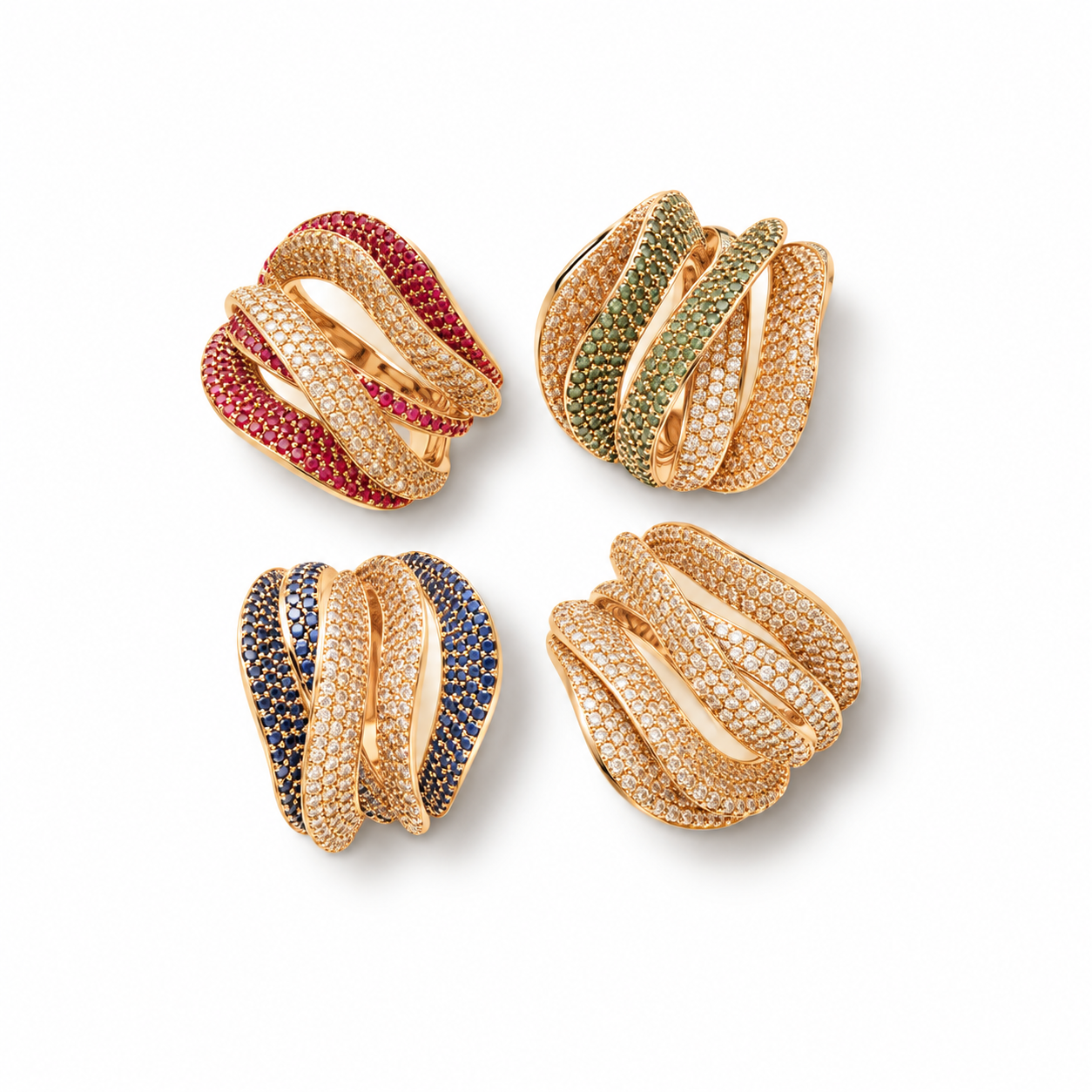 Pavé wave rings