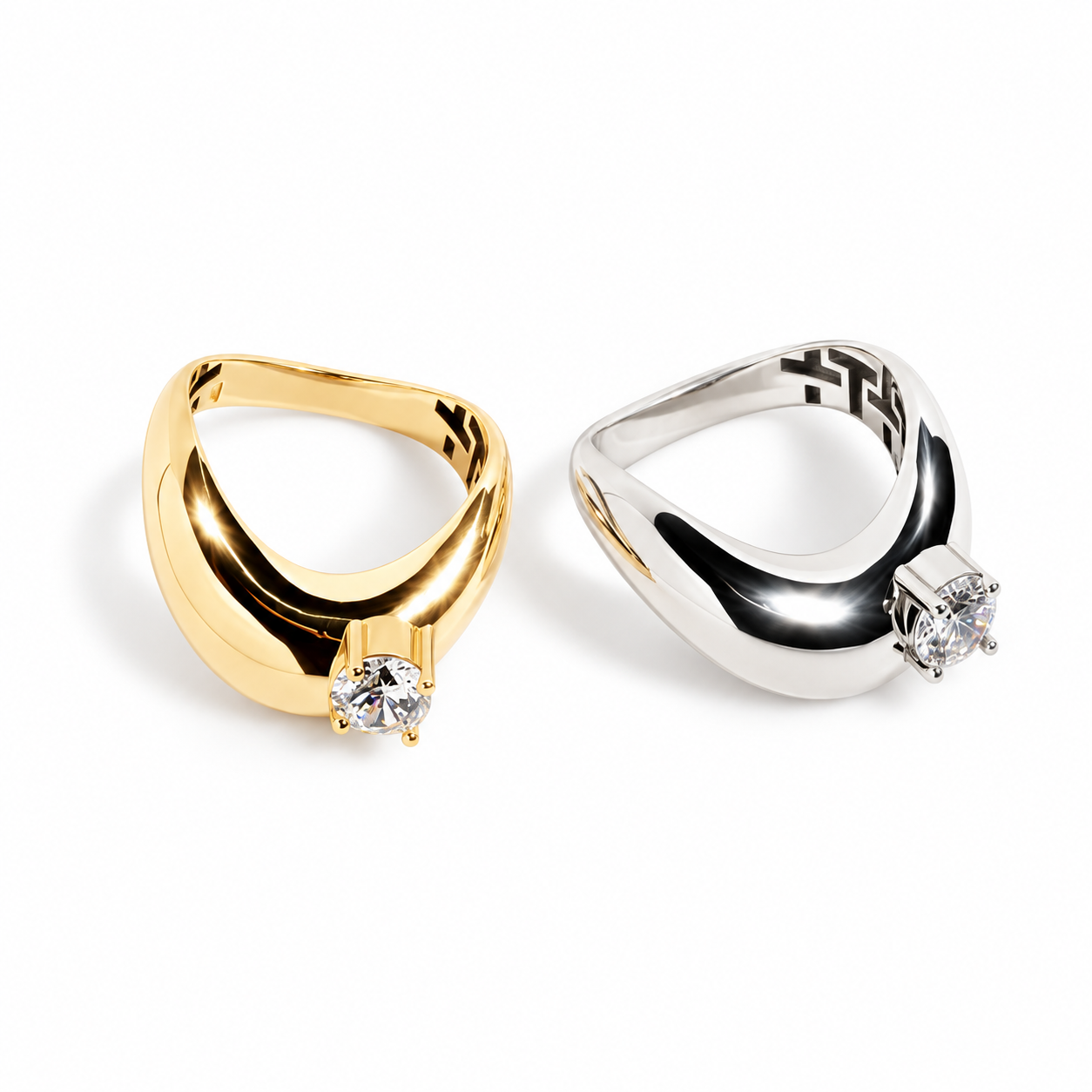 Sculptural solitaire rings
